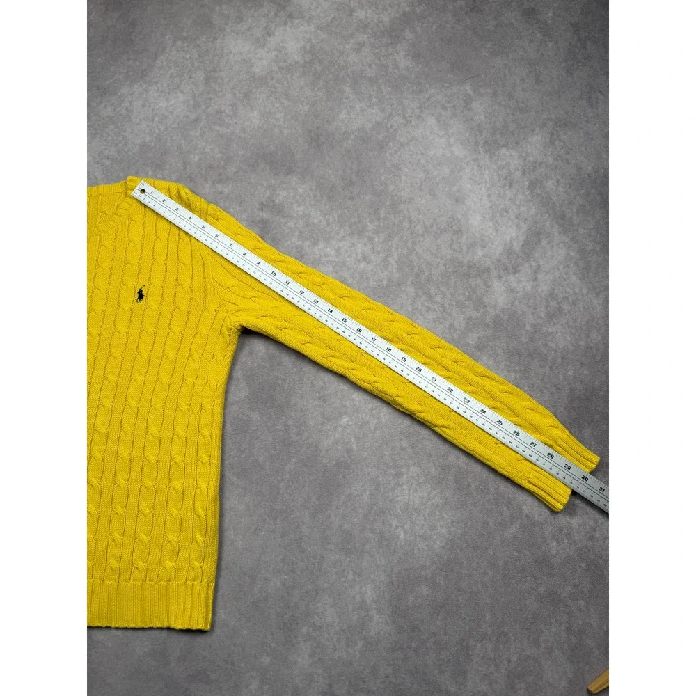 Polo Ralph Lauren Mens S* Yellow Cable Knit Crewneck Sweater Pony Logo Classic